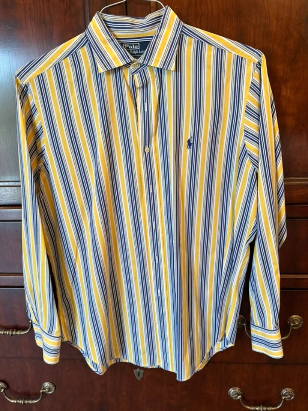 Ralph Lauren mens long sleeved shirt in bright yellow and blue stripes